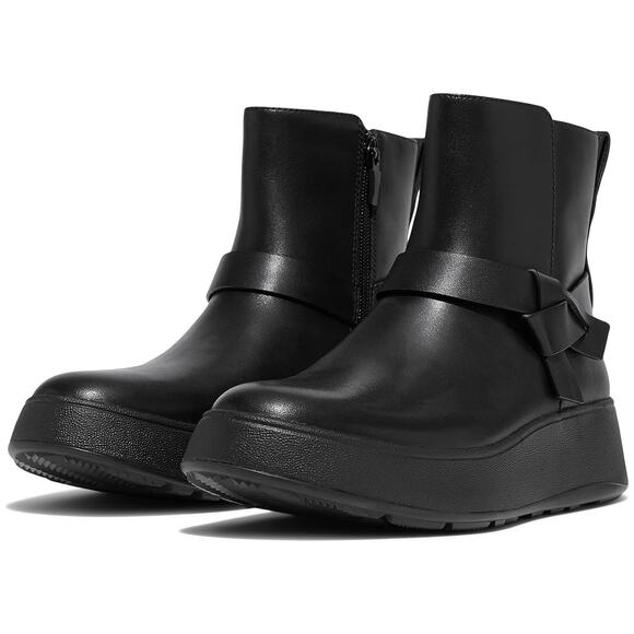 FitFlop Women F-Mode Folded Knot Flatform Chelsea Bootie Size US 9 Black Leather - Picture 1 of 5